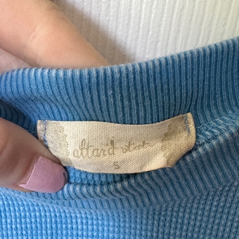 Blue Ruffle Sleeve Top- Altar’d State - Picture 2 of 7